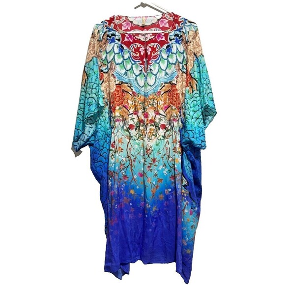 Gottex Women's Kaftan Dress Multicolor Medium Floral Print Bohemian Keyhole Neck - Picture 1 of 10